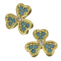 Composants de bijoux en laiton, Trois Clover Leaf, Placage de couleur d'or, pavé de micro zircon Vendu par PC