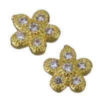 Composants de bijoux en laiton, fleur, Placage de couleur d'or, pavé de micro zircon Vendu par PC