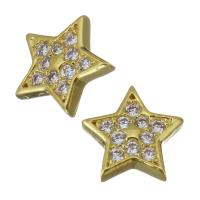 Brass Jewelry Finding, Star, gold color plated, micro pave cubic zirconia 