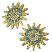 Composants de bijoux en laiton, fleur, Placage de couleur d'or, pavé de micro zircon Vendu par PC