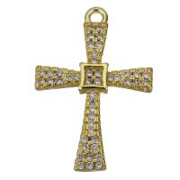 Messing Kreuz Anhänger, goldfarben plattiert, Modeschmuck & Micro pave Zirkonia, 16.5x24x2.5mm, Bohrung:ca. 1.5mm, verkauft von PC