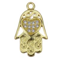 Colgante de Micro Pavé de Zirconía Cúbica, metal, Hamsa, chapado en color dorado, Joyería & micro arcilla de zirconia cúbica, 11.5x19x2mm, agujero:aproximado 1.5mm, Vendido por UD