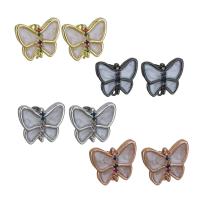 Brass Earring Stud Component, Butterfly, plated, stoving varnish & with loop & micro pave cubic zirconia Approx 1.5mm 