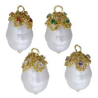 Pendentifs strass en laiton, avec perle de plastique, Placage de couleur d'or, styles différents pour le choix & avec strass, 13x24- Environ 2.5mm, Vendu par PC