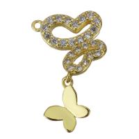 Animal Brass Pendants, Butterfly, gold color plated, fashion jewelry & micro pave cubic zirconia Approx 1mm 