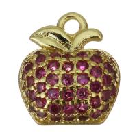 Colgantes de fruta de latón, metal, Manzana, chapado en color dorado, Joyería & micro arcilla de zirconia cúbica, 10x11x4mm, agujero:aproximado 1.5mm, Vendido por UD