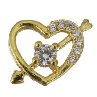 Brass Jewelry Finding, Heart, gold color plated, micro pave cubic zirconia 