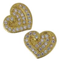 Composants de bijoux en laiton, coeur, Placage de couleur d'or, pavé de micro zircon Vendu par PC