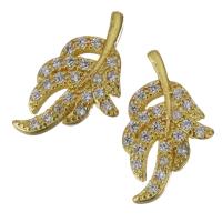 Brass Jewelry Finding, Leaf, gold color plated, micro pave cubic zirconia 