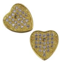 Composants de bijoux en laiton, coeur, Placage de couleur d'or, pavé de micro zircon Vendu par PC