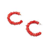 Pendientes de Perno de Aleación de Zinc, con Nácar, chapado, Estilo coreano & para mujer, Rojo, 55mm, Vendido por Par