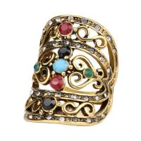 Resin Zinc Alloy Finger Ring, with Resin, gold color plated, Unisex & with rhinestone & hollow 