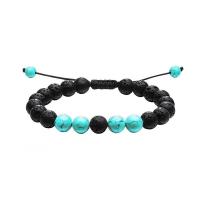 Lava Bead Bracelet, with Abrazine Stone & turquoise & Tiger Eye, Adjustable & Unisex, 8mm Inch 