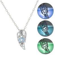 Zinc Alloy Necklace, with Night-Light Stone, with 50mm extender chain, Wing Shape, platinum color plated, Unisex & luminated & hollow Approx 17.71 Inch 