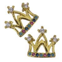 Brass Jewelry Finding, Crown, gold color plated, micro pave cubic zirconia 