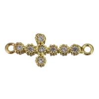 Cubic Zirconia Micro Pave Brass Connector, Cross, gold color plated, micro pave cubic zirconia & 1/1 loop Approx 1mm 