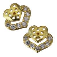 Brass Jewelry Finding, Heart, gold color plated, micro pave cubic zirconia & hollow 