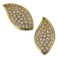 Brass Jewelry Finding, Leaf, gold color plated, micro pave cubic zirconia 