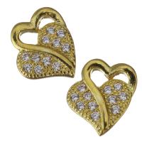 Composants de bijoux en laiton, coeur, Placage de couleur d'or, pavé de micro zircon Vendu par PC