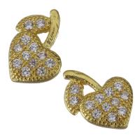 Brass Jewelry Finding, Heart, gold color plated, micro pave cubic zirconia 