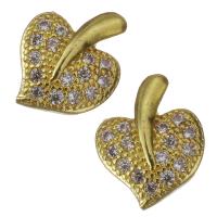 Brass Jewelry Finding, Heart, gold color plated, micro pave cubic zirconia 