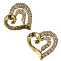 Brass Jewelry Finding, Heart, gold color plated, micro pave cubic zirconia & hollow 