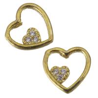 Composants de bijoux en laiton, coeur, Placage de couleur d'or, pavé de micro zircon Vendu par PC