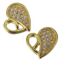 Composants de bijoux en laiton, coeur, Placage de couleur d'or, pavé de micro zircon Vendu par PC