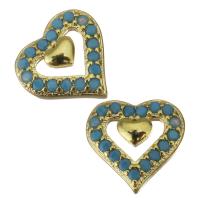 Brass Jewelry Finding, Heart, gold color plated, micro pave cubic zirconia 