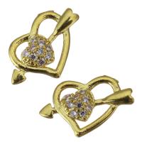 Composants de bijoux en laiton, coeur, Placage de couleur d'or, pavé de micro zircon Vendu par PC