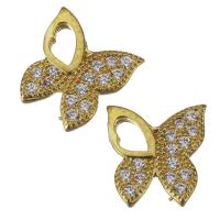 Brass Jewelry Finding, Butterfly, gold color plated, micro pave cubic zirconia 