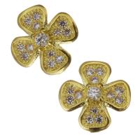 Composants de bijoux en laiton, fleur, Placage de couleur d'or, pavé de micro zircon Vendu par PC