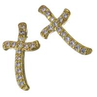 Composants de bijoux en laiton, croix, Placage de couleur d'or, pavé de micro zircon Vendu par PC