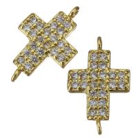 Cubic Zirconia Micro Pave Brass Connector, Cross, gold color plated, micro pave cubic zirconia & 1/1 loop Approx 1mm 