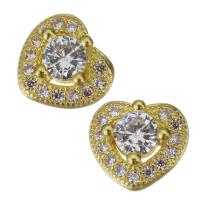 Composants de bijoux en laiton, coeur, Placage de couleur d'or, pavé de micro zircon Vendu par PC