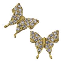 Composants de bijoux en laiton, papillon, Placage de couleur d'or, pavé de micro zircon Vendu par PC