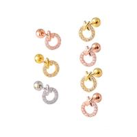 Acier titane boucle d oreille dormeuse, Placage, pour femme & avec strass, plus de couleurs à choisir, 8.3*7mm .26 pouce, Vendu par paire