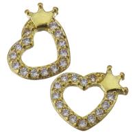 Brass Jewelry Finding, Heart, gold color plated, micro pave cubic zirconia 