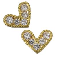 Composants de bijoux en laiton, coeur, Placage de couleur d'or, pavé de micro zircon Vendu par PC