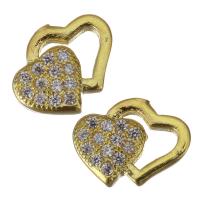 Composants de bijoux en laiton, coeur, Placage de couleur d'or, pavé de micro zircon Vendu par PC