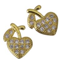 Brass Jewelry Finding, Heart, gold color plated, micro pave cubic zirconia 