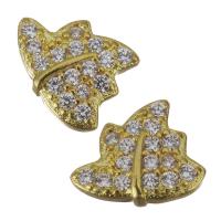 Brass Jewelry Finding, Leaf, gold color plated, micro pave cubic zirconia 