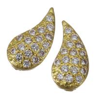 Brass Jewelry Finding, Teardrop, gold color plated, micro pave cubic zirconia 