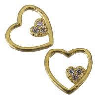 Composants de bijoux en laiton, coeur, Placage de couleur d'or, pavé de micro zircon Vendu par PC