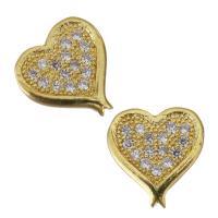 Brass Jewelry Finding, Heart, gold color plated, micro pave cubic zirconia 