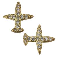 Composants de bijoux en laiton, avion, Placage de couleur d'or, pavé de micro zircon Vendu par PC