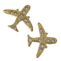 Composants de bijoux en laiton, avion, Placage de couleur d'or, pavé de micro zircon Vendu par PC