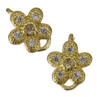 Composants de bijoux en laiton, fleur, Placage de couleur d'or, pavé de micro zircon Environ 1mm, Vendu par PC