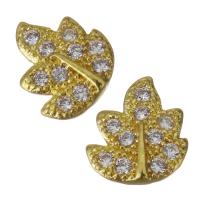 Brass Jewelry Finding, Leaf, gold color plated, micro pave cubic zirconia 