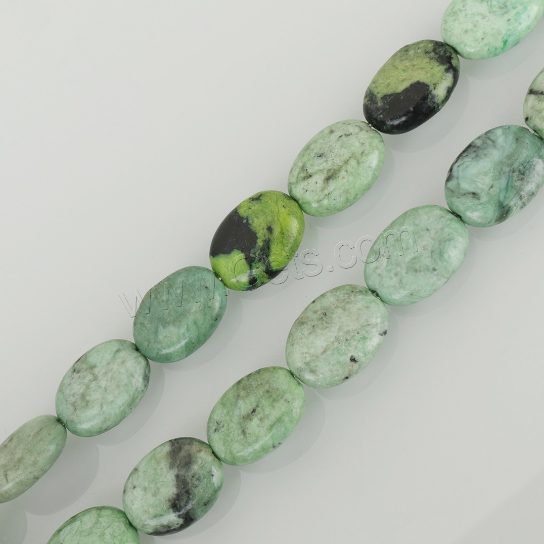 Green Grass Stone Beads, Flat Oval, DIY & different size for choice, Hole:Approx 1.5mm, Length:Approx 15 Inch, Approx 16 Inch, Sold By Strand